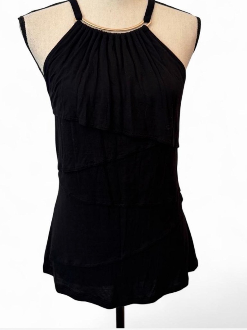 Women’s Black Halter Tiered Tank Top